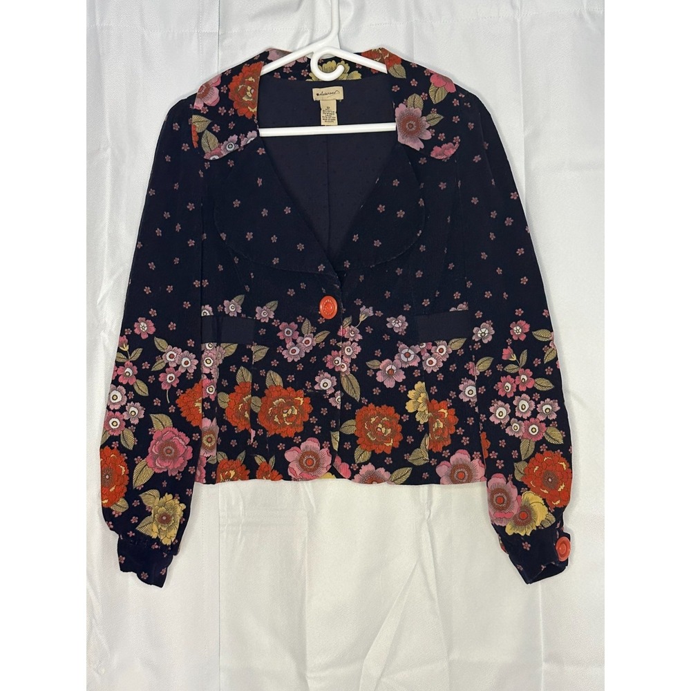 VTG Elevenses Floral Corduroy Peplum Jacket Womens 12 Boho Cottagecore Retro